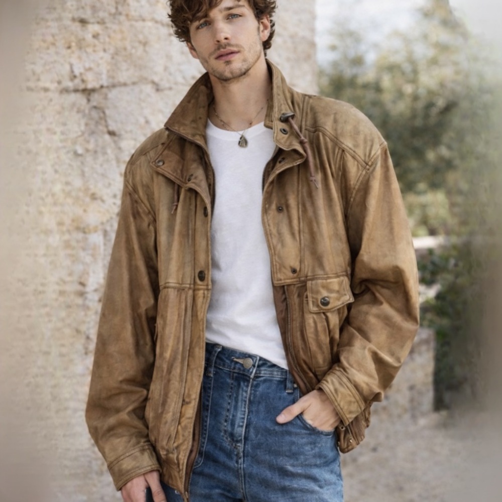 Men’s Vtg Adventure Bound Brown Leather Bomber Aviator Thinsulate Coat Top Gun